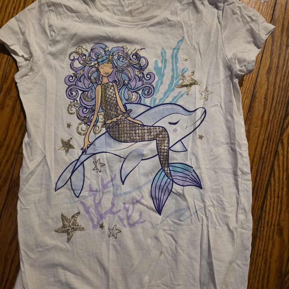 The Children's Place White Tee with Purple & Blue Mermaid Graphic